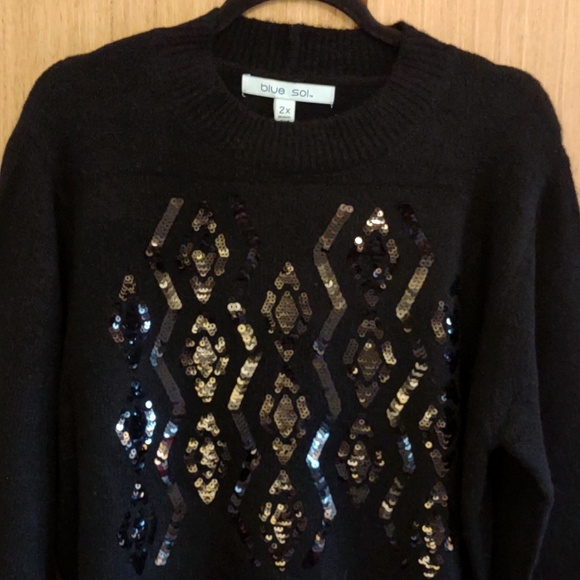 +SZ NWT LS BLK Sequin Sweater SZ 2X BY Blue Sol - Picture 3 of 9